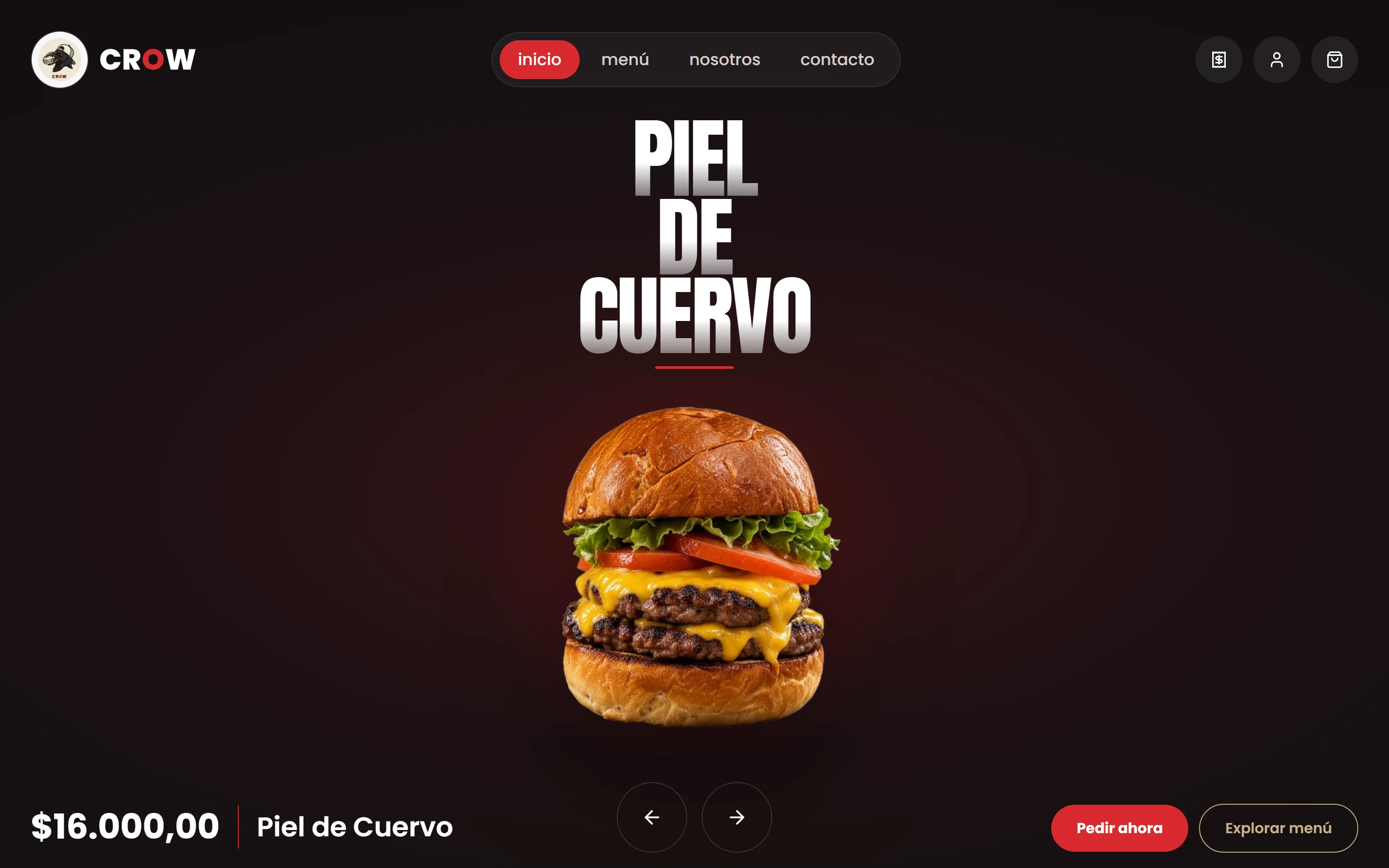 Carta digital y pedidos online desarrollados para Crow Burger