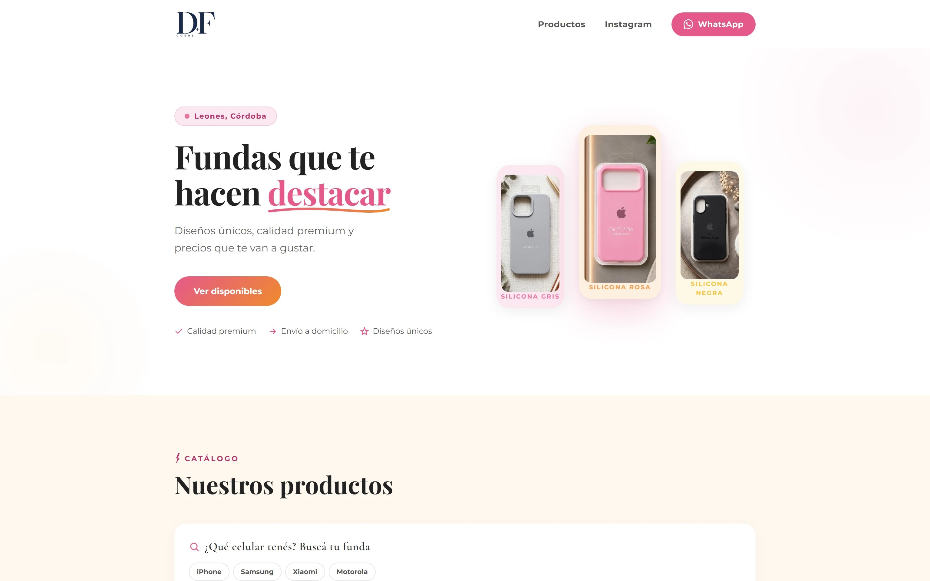 Catálogo web de fundas desarrollado para DF Cases