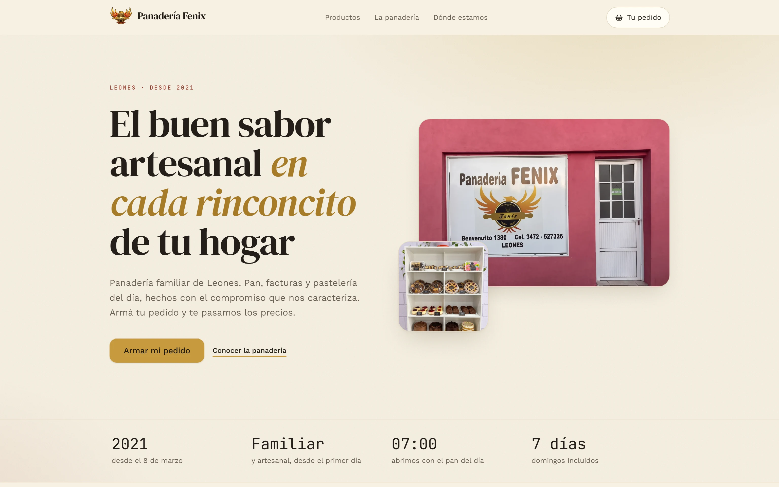 Catálogo web con armado de pedidos desarrollado para Panadería Fenix